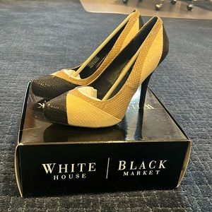 White House Black Market Black Brown and Cream Heels NEW!